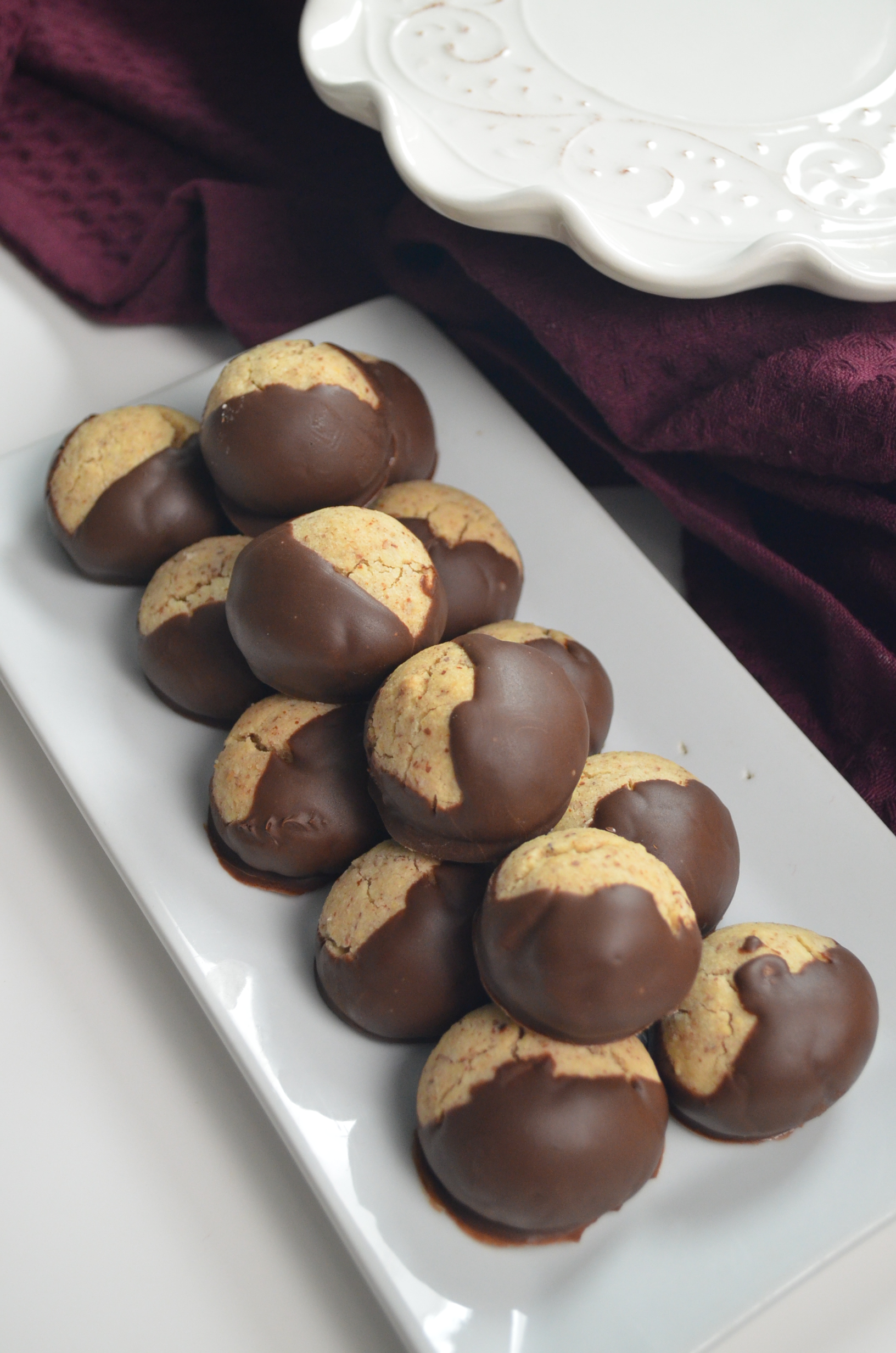 Chocolate Dipped Almond Ball Cookie
