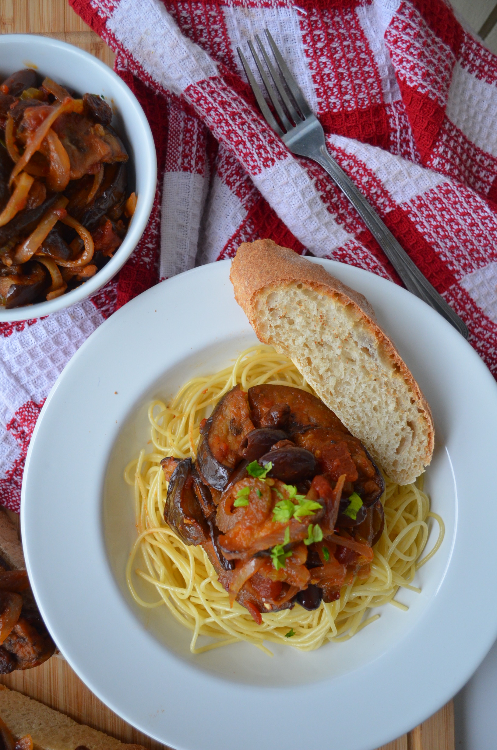 Eggplant Caponata Pasta at SweetnSpicyLiving.com