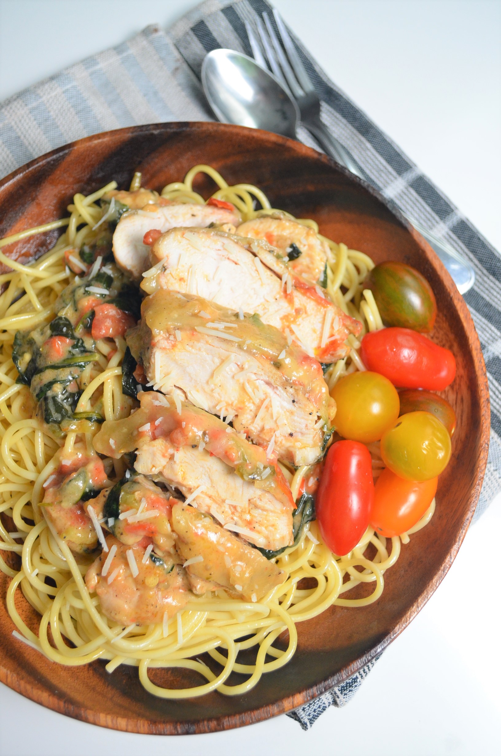 Creamy Tuscan Chicken Spaghetti at SweetNSpicyLiving.com