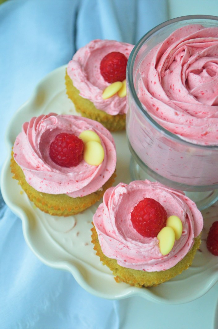 Matcha Cupcakes with Real Raspberry Buttercream Frosting
