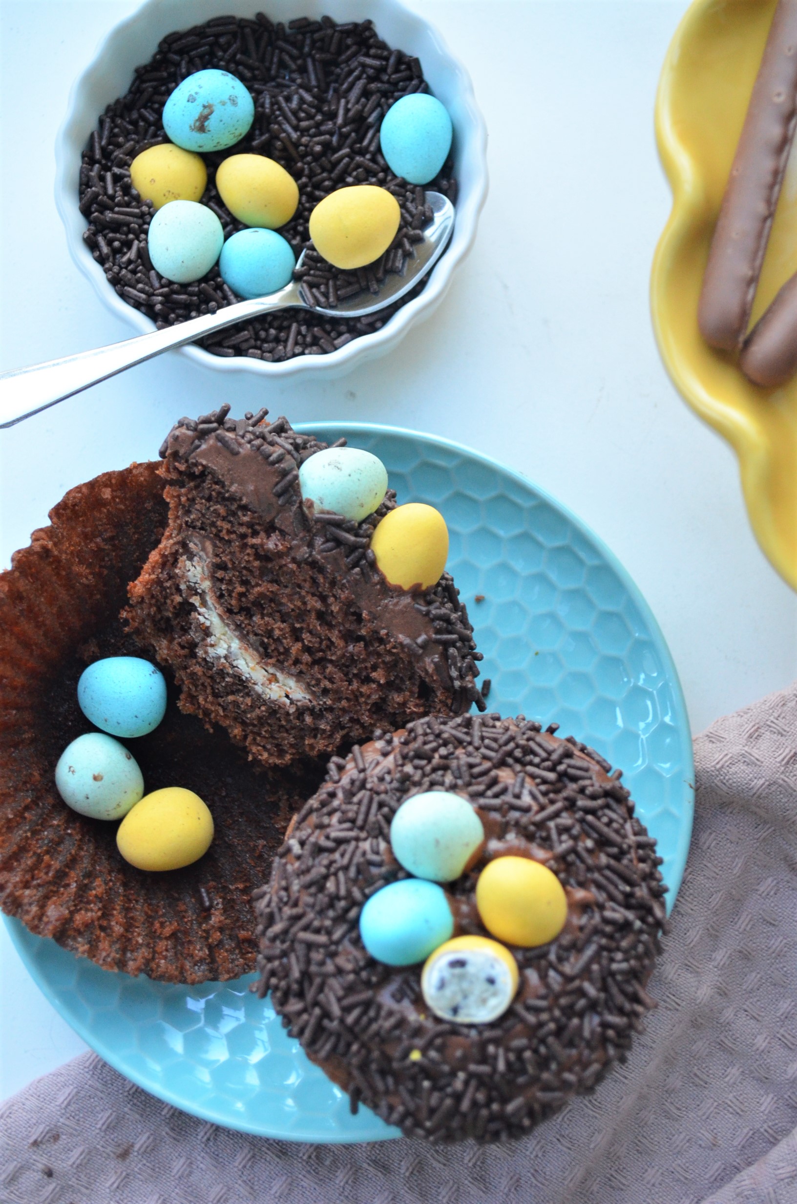 Small Batch Easter Egg Nest Chocolate Cupcake