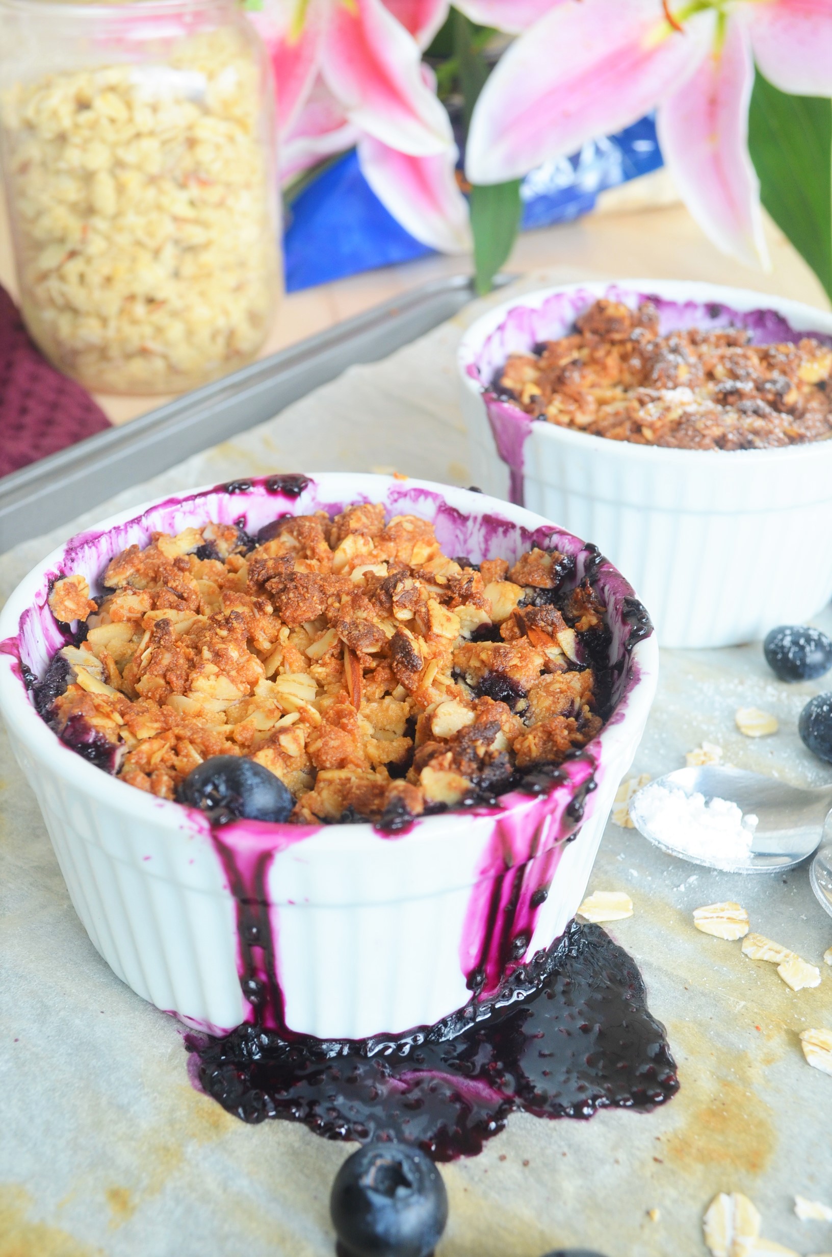 Small Batch Gluten Free and Vegan Blueberry Crisp For Two