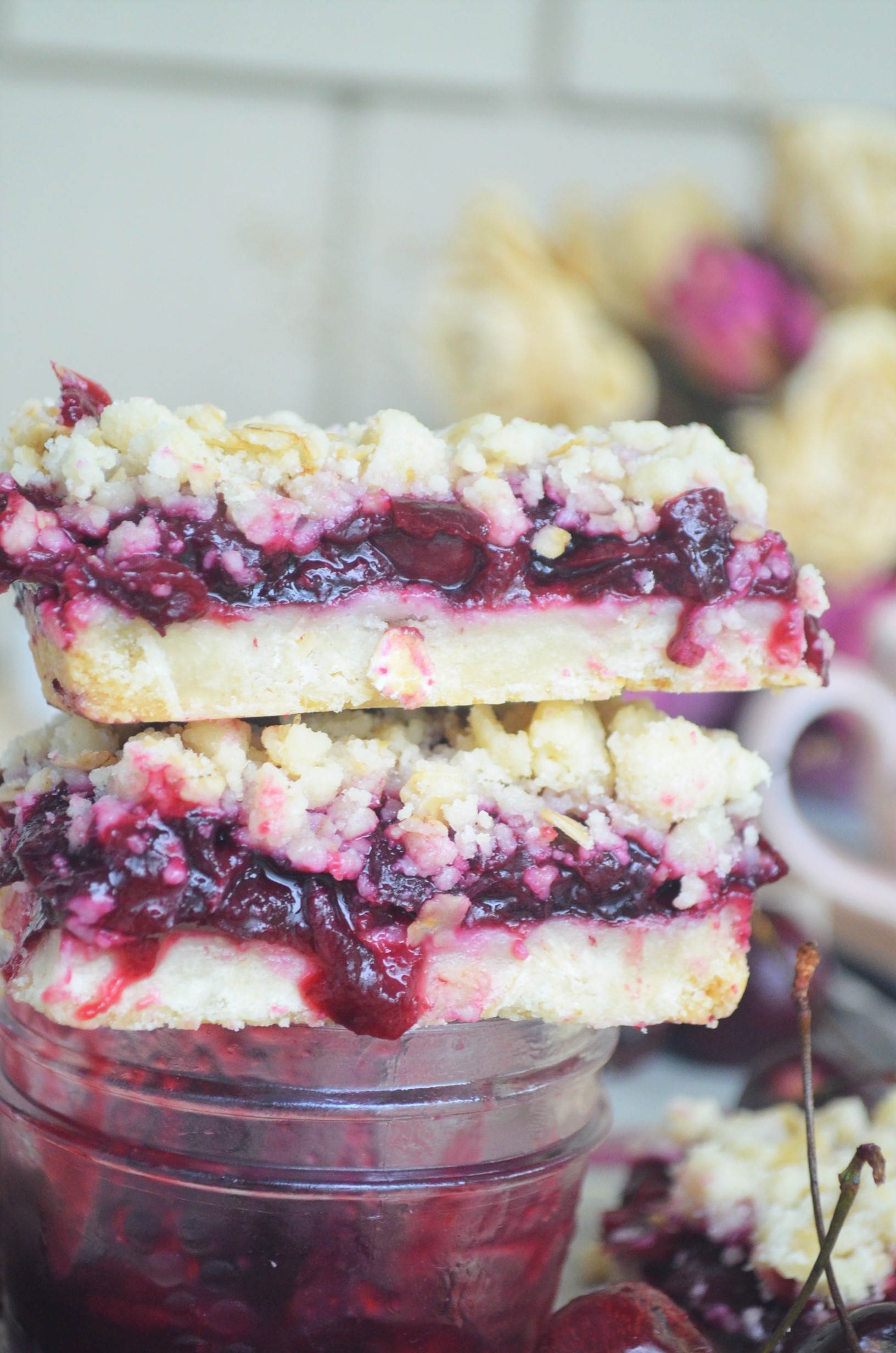 Small Batch Cherry Shortbread Oats Crumb Bar