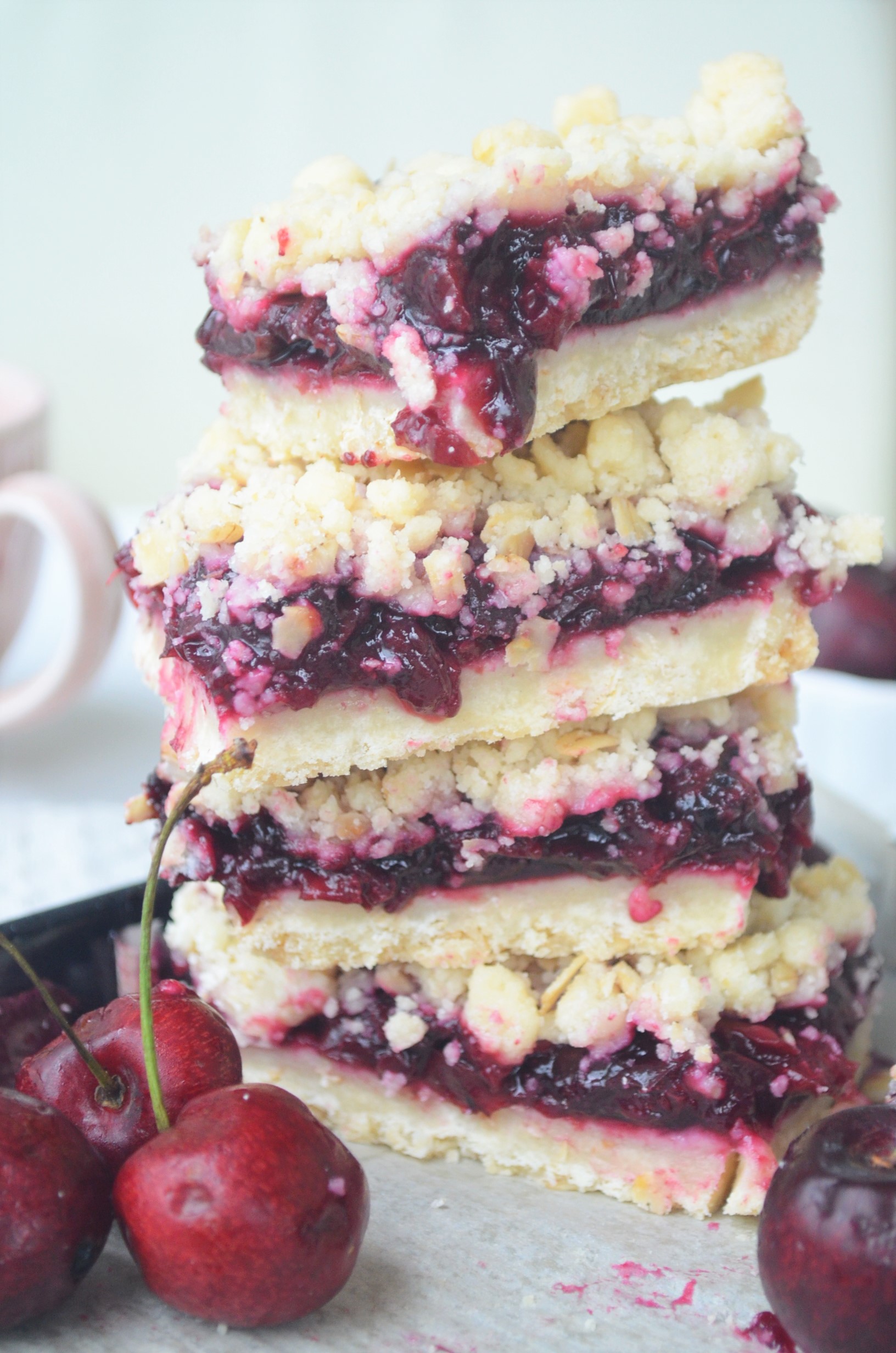 Small Batch Cherry Shortbread Oats Crumb Bars