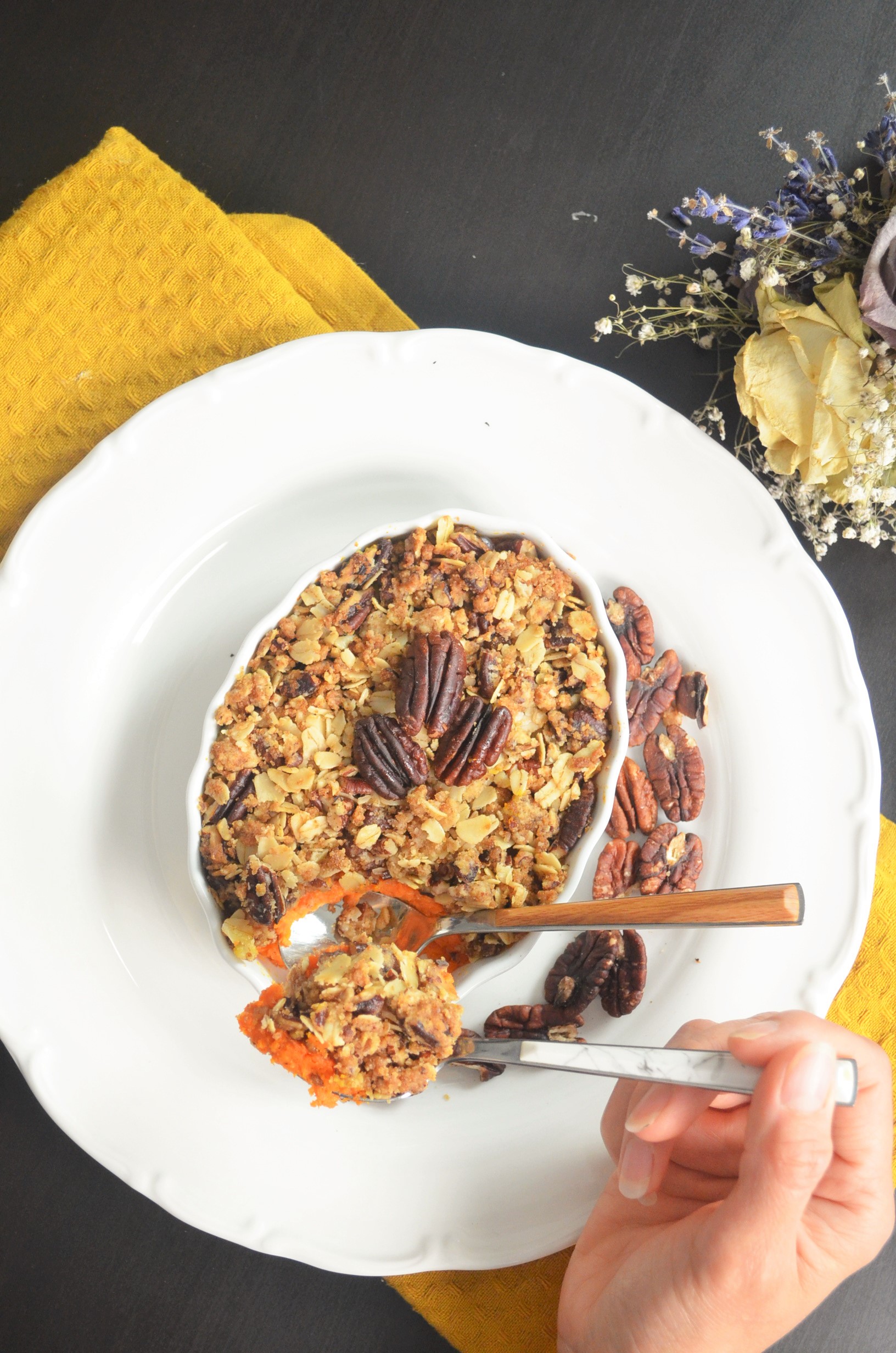 Sweet Potato Casserole with Pecan Crumble Topping
