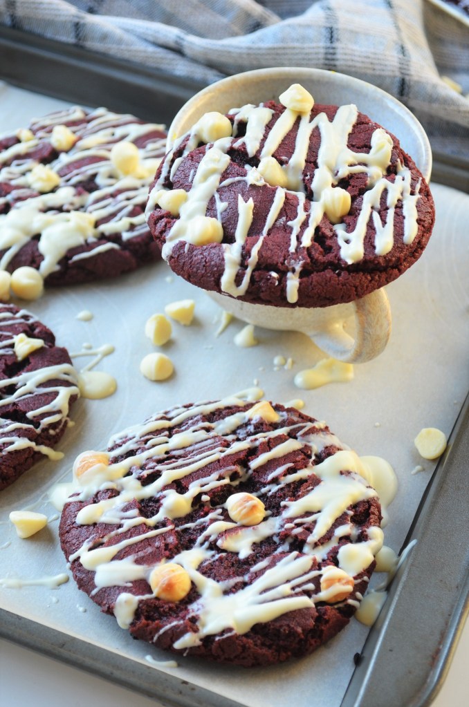 Soft and Chewy Red Velvet White Chocolate Chip Cookie BY SweetNSpicyLiving