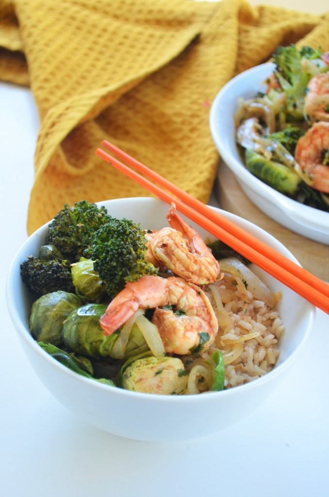Broccoli and Brussels Sprout Shrimp Stir-Fry By SweetNSpicyLiving