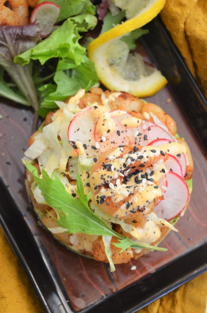 Shrimp Quinoa and Avocado Stack Salad