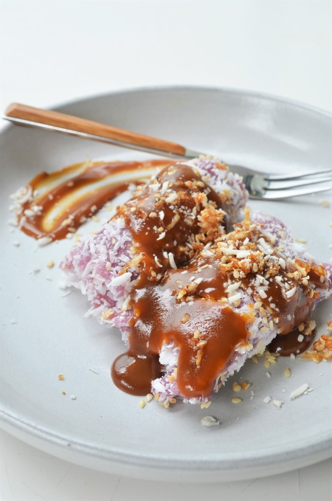 Ube Palitaw with Coconut Caramel Sauce